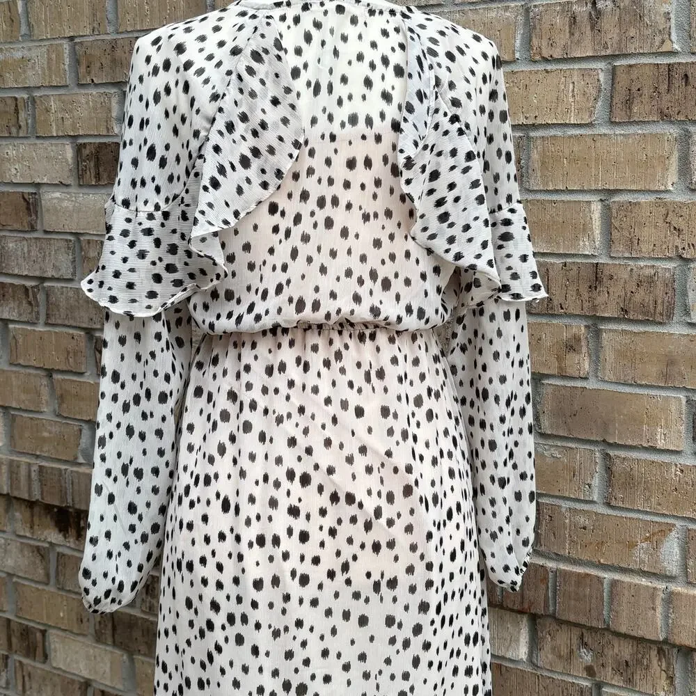 Living Doll Dalmatian Print Ruffle Sleeve Midi Dress Womens Flowy Boho Sz M - Picture 7 of 14